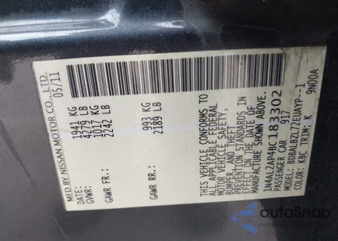 2011 Nissan Altima 2.5 S из США, поврежденный, VIN 1N4AL2AP4BC183302